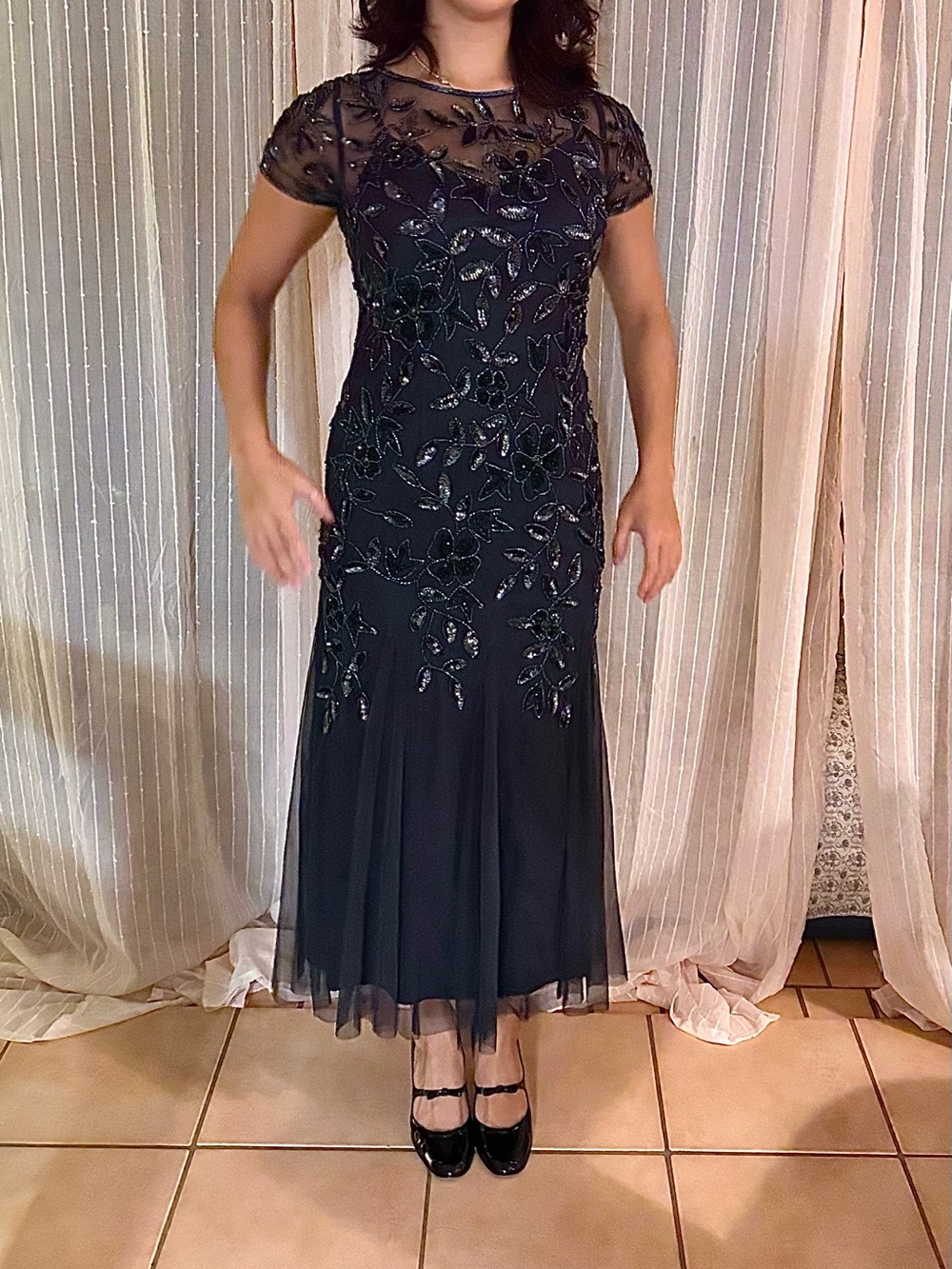 Stunning Navy beaded dress by Adrianna Papell